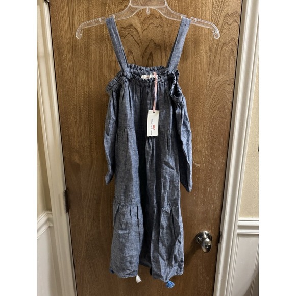 Vineyard Vines Womens Linen Chambray Tiered Tassel Dress/Coverup Size XS Carbon - Picture 2 of 10